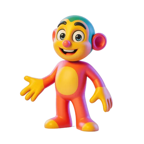 Colorful cartoon monkey character waving friendly isolated transparent background PNG