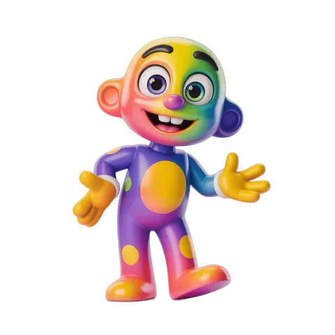 Colorful cartoon monkey character waving isolated transparent background PNG