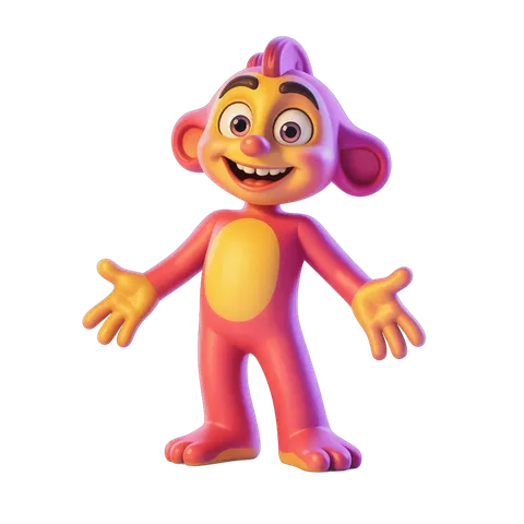 Colorful cartoon monkey character with arms outstretched for cheerful illustrations PNG