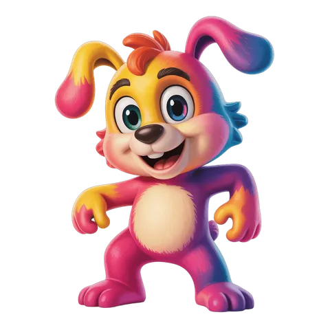 Colorful cartoon rabbit character standing cheerfully isolated transparent background PNG
