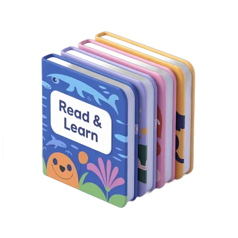 Colorful children's read and learn book stack with educational clipart for toddler activities PNG