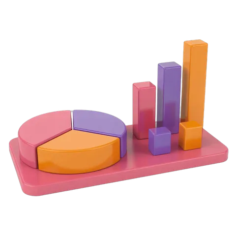 Colorful educational bar and pie chart clipart for presentations and school materials on transparent background PNG