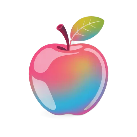 Colorful gradient apple with leaf isolated clipart for digital marketing and educational materials PNG