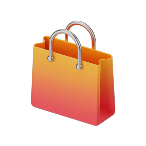 Colorful gradient shopping bag with metallic handles for online store ecommerce website design PNG