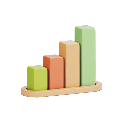 Colorful increasing bar chart clipart for presentations and infographics on transparent background PNG