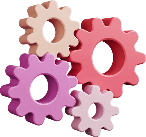 Colorful interlocking gears 3d clipart graphic element for business presentations and marketing materials PNG