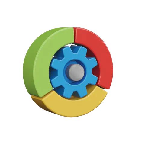 Colorful interlocking gears graphic element for business presentations and infographics PNG