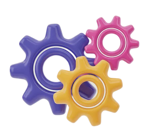 Colorful interlocking gears graphic element for business presentations and marketing materials PNG