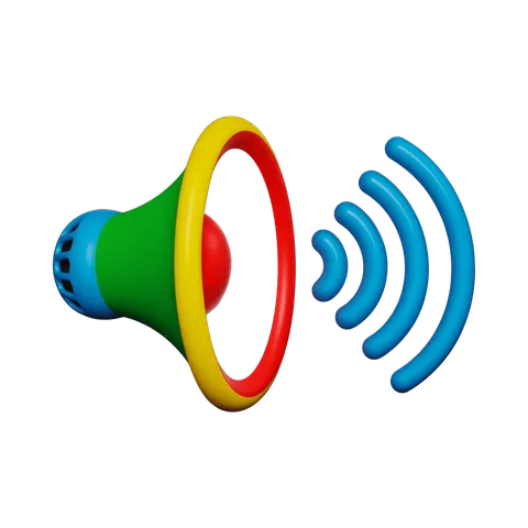 Colorful isolated speaker icon with wireless signal waves for presentations and apps PNG