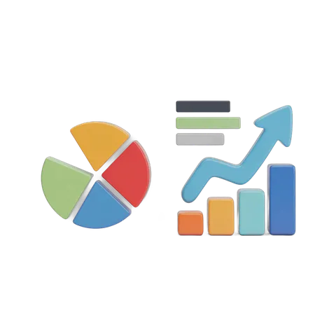 Colorful pie chart and bar graph icons set for business presentations and data visualization reports PNG