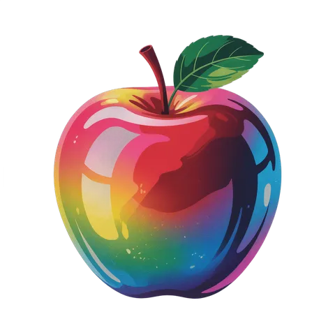 Colorful rainbow apple illustration for branding and educational materials with transparent background PNG