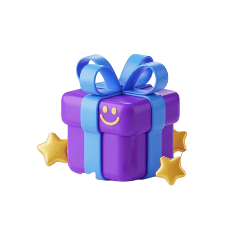 Colorful smiling gift box with bow and stars for birthday celebration clipart PNG