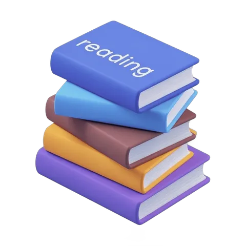 Colorful stack of books with reading text for education and learning materials PNG