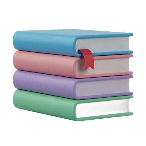 Colorful stack of books with red bookmark for education marketing and school presentations PNG