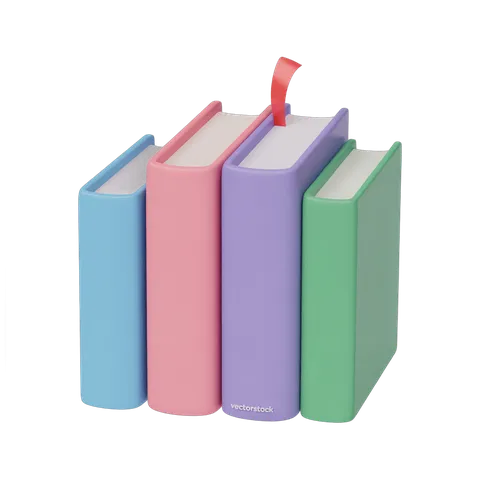 Colorful stack of books with ribbon bookmark for educational and office presentations PNG