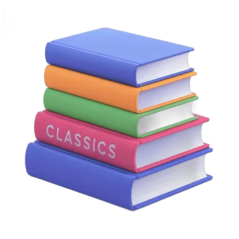 Colorful stack of classic hardcover books illustration for educational and literary designs PNG
