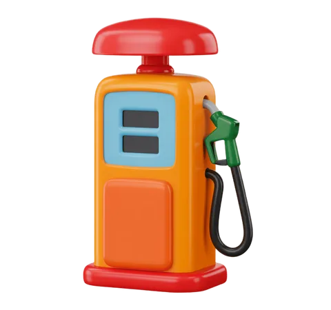 Colorful toy gas pump with green nozzle for children educational play and illustrations PNG