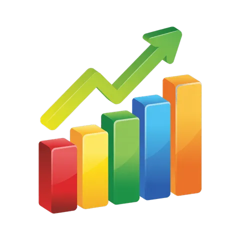 Colorful upward growth bar chart with arrow illustrating business success and financial progress PNG