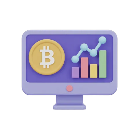 Cryptocurrency investment growth chart with bitcoin symbol on computer screen for financial reports PNG