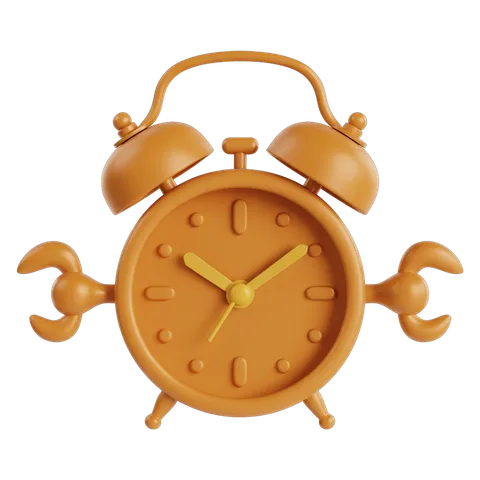 Cute cartoon alarm clock with arms for time management and productivity graphics PNG