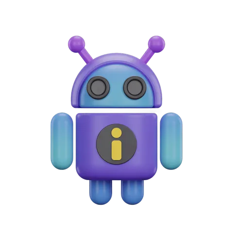 Cute cartoon android robot with information icon for app tech design illustrations PNG