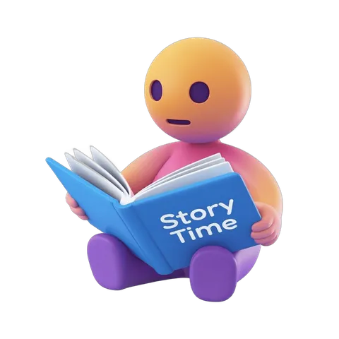 Cute cartoon baby reading storybook during bedtime or preschool story time activity PNG