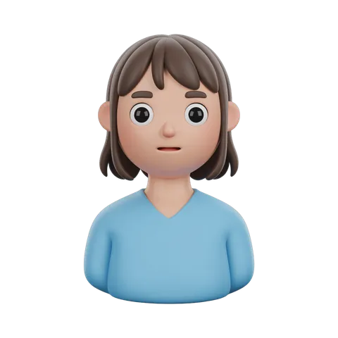 Cute cartoon girl with short brown hair in light blue shirt for children illustrations and app icons PNG