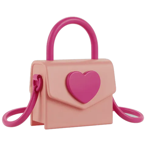 Cute pink heart clipart crossbody bag isolated graphic for womens love day gifts and romantic marketing PNG