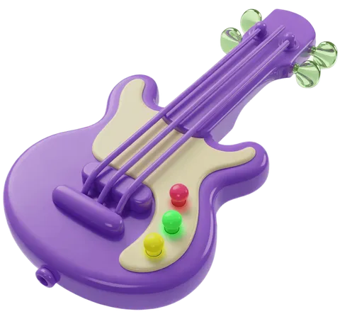 Cute purple toy electric guitar clipart with colorful buttons for kids educational games and apps PNG