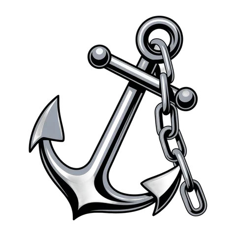 Detailed 3d cartoon anchor graphic element with chain for nautical logos and maritime branding PNG