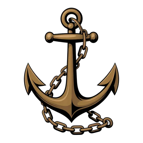Detailed 3d cartoon anchor graphic element with chain for nautical themes and maritime branding PNG