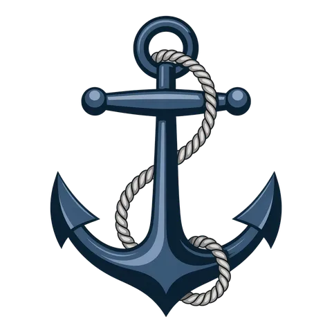 Detailed 3d cartoon anchor graphic element with rope for nautical themes and maritime designs PNG