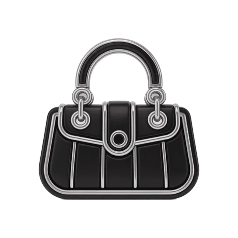 Elegant black leather handbag with silver hardware for fashion branding and editorial layouts PNG