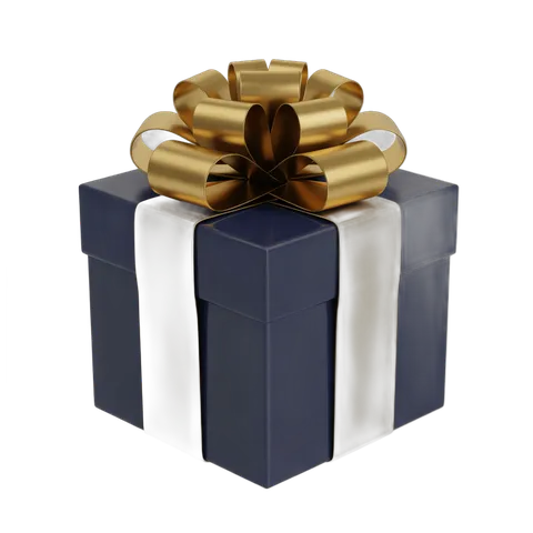 Elegant gift box with gold ribbon bow for holiday presents and special occasions PNG