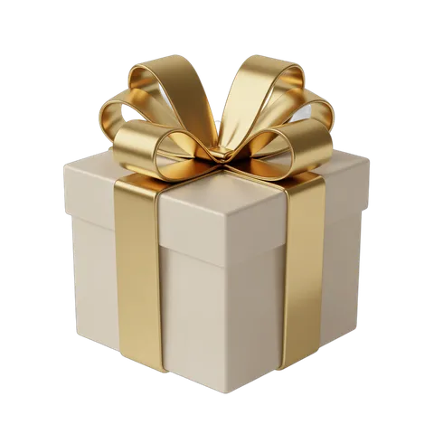 Elegant gold gift box with decorative bow for luxury holiday presents and corporate gifting PNG