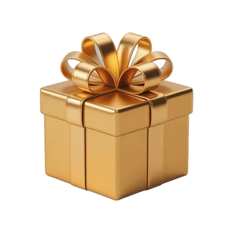 Elegant gold gift box with decorative bow for luxury holiday or corporate presentation PNG