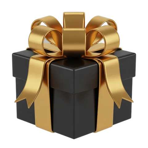 Elegant gold ribbon wrapped gift box for luxury holiday corporate presentation designs PNG