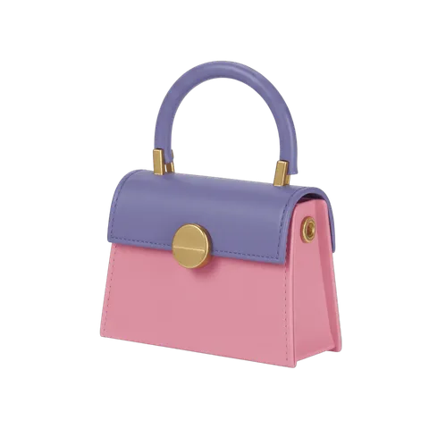 Elegant pink and purple leather handbag with gold clasp for women's fashion accessories and events PNG