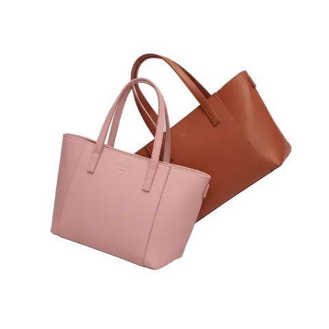 Elegant pink and terracotta tote bags for women shopping and daily use isolated clipart PNG