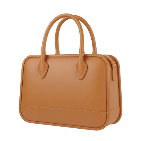 Elegant tan leather handbag isolated clipart for fashion design and branding projects PNG