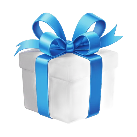 Elegant white gift box with blue ribbon for corporate presentation or holiday celebration PNG