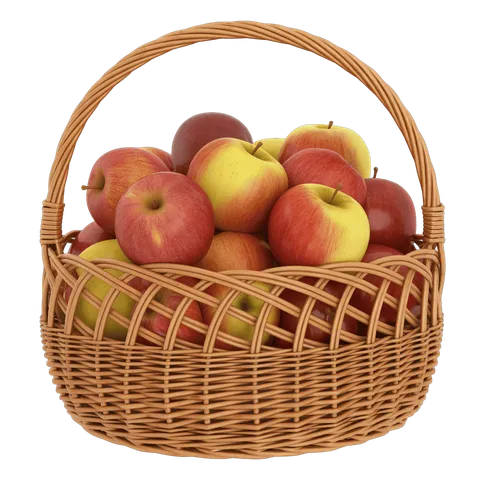 Fresh assorted apples in woven basket for healthy food marketing and autumn harvest design PNG