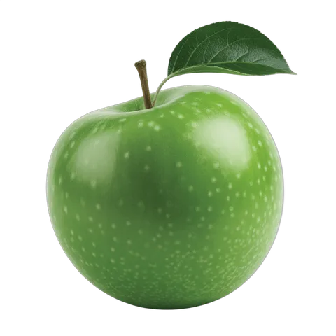 Fresh green apple with leaf isolated on transparent background for food graphics and marketing PNG