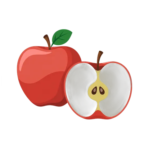 Fresh red apple cut in half with core showing natural interior for healthy food graphics PNG