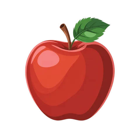 Fresh red apple illustration with green leaf for healthy food blog posts and wellness marketing PNG