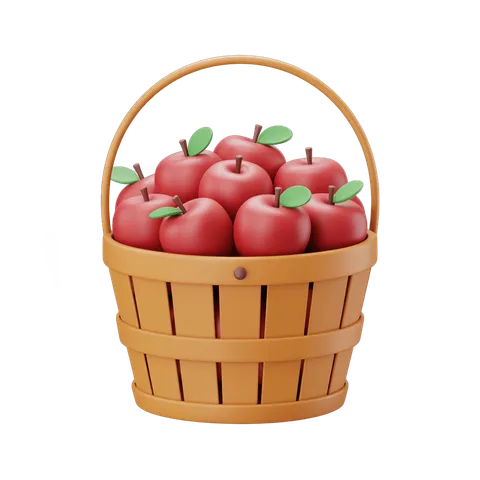 Fresh red apples in woven basket isolated transparent background clipart PNG