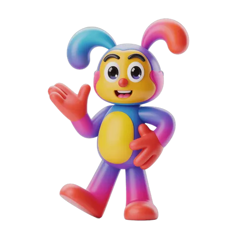 Friendly cartoon character waving in vibrant colors for cheerful designs PNG