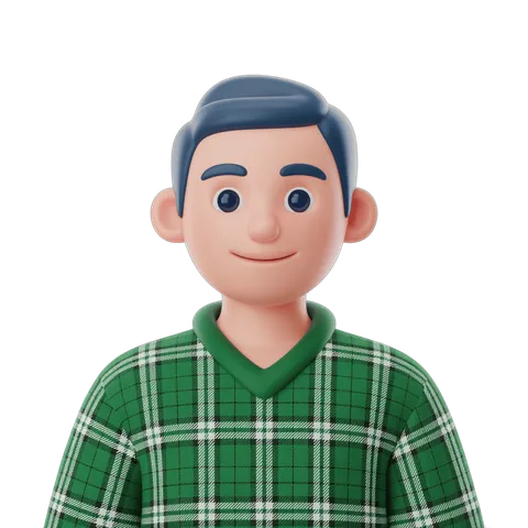 Friendly cartoon man in green plaid shirt isolated transparent background clipart PNG