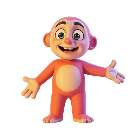 Friendly cartoon monkey character waving arms for cheerful illustrations PNG