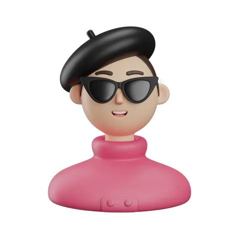 Friendly stylish woman with beret and sunglasses for modern graphic design and branding PNG